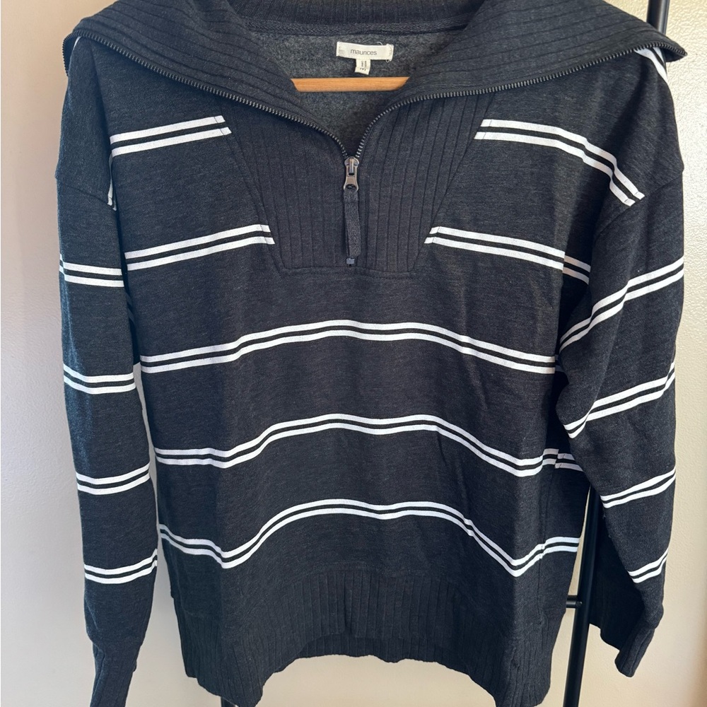 Maurices Charcoal and White Half-Zip Sweater